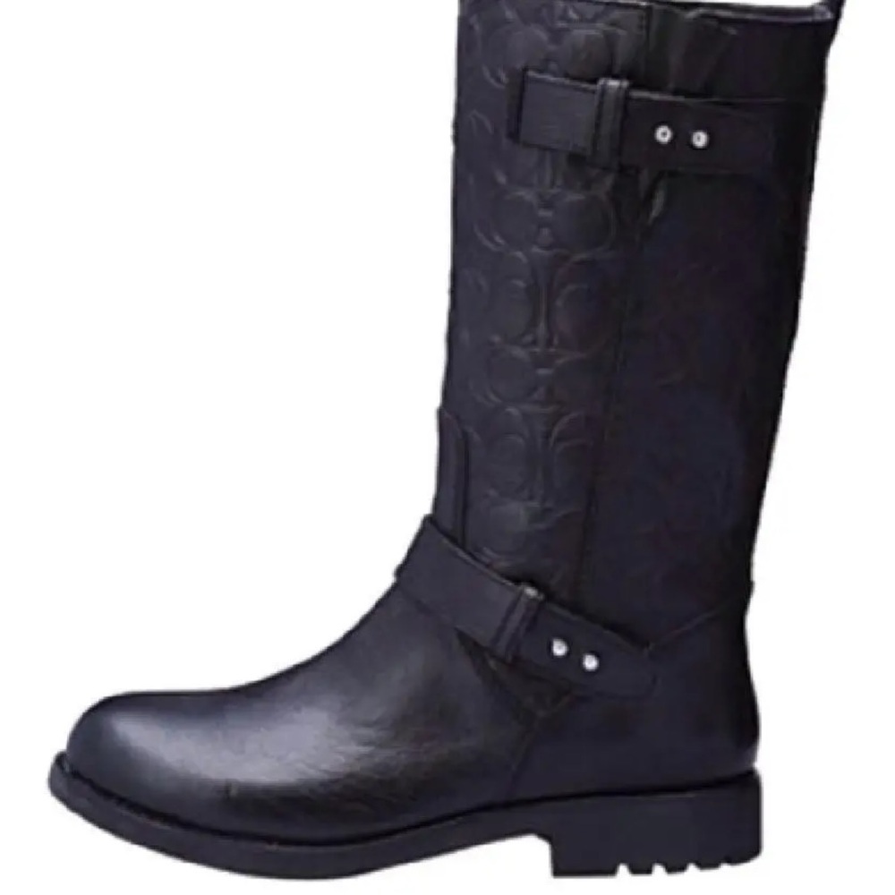 Coach Women's Virginia Logo Embossed Leather Moto Boots